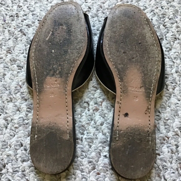 PRADA Black Patent Saffiano Leather Open Toe Slide Flats Size 37.5 - Picture 3 of 5